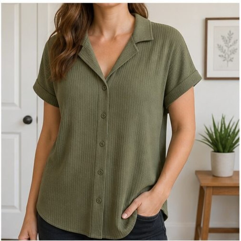 Olive Ruffle Blouse - Picture 2 of 6